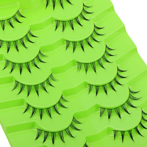 outopen 7 Pairs Manga Lashes Japanese Anime Cosplay Eyelashes Spiky Wet Look Lashes Asian False Eye Lashes Clusters (B07-Manga Lashes 7 Clusters 8-12MM)