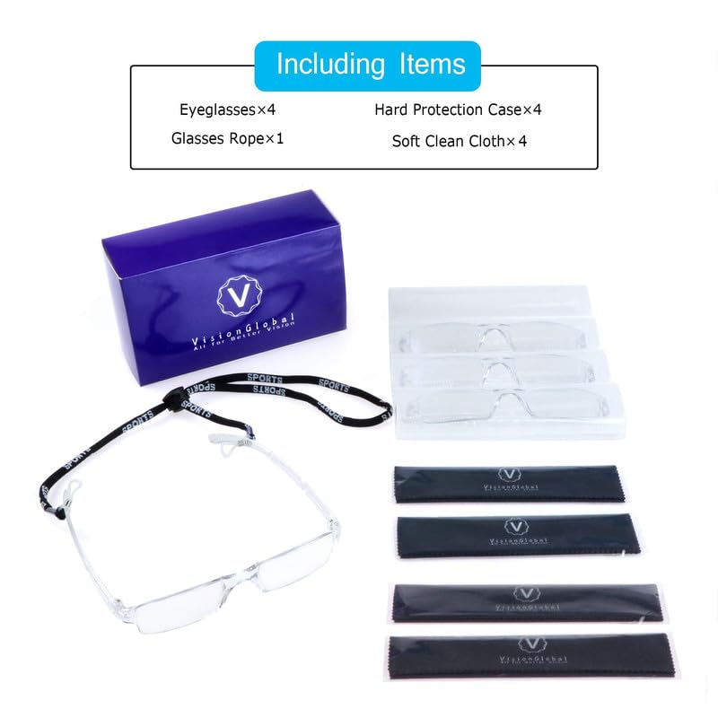 LifeArt Blue Light Blocking Reading Glasses, 2 or 4-Pack Men’s and Women’s Rectangular Frame, Anti-Reflective Lenses, +2.00Magnifaction