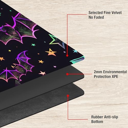 Playmats for Magic: The Gathering MTG Card Game Mat Plus 50 Pcs Card Sleeves, 24 x 14 inch TCG Mat with Stitched Edge for Commander Deck Duskmourn Board Game, Rainbow Bats