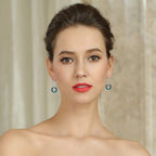 925 Sterling Silver Circle Earrings Austrian Crystal Leverback Earrings Jewelry Dangle Drop Earrings for Women (Bermuda Blue Crystal Earrings)