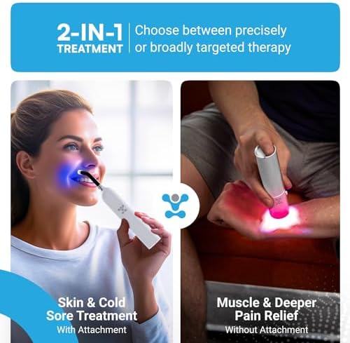 Medical Grade Infrared Red Light Therapy Device, Treat Cold Sore Canker Sore Fever Blister, Pain Relief for Lips, Mouth, Nose, Ear, Near Infrared and Blue Light Therapy Wand