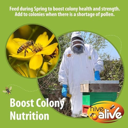 Pollen Patties for Honey Bees - 2lb (2x1lb) Bee Food with 15% Real USA Pollen, Full Dose of Hive Alive Concentrate, Seaweed Micronutrients, and Amino Acids to Improve Colony Health, Brood