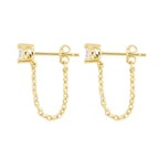 Reffeer 925 Sterling Silver CZ Chain Studs Earrings Dangle for Women Teen Girls CZ Chain Drop Earrings Studs (B-Gold)
