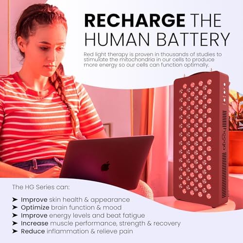 Hooga Red Light Therapy Panel for Face & Body, 60 LEDs, 660nm & 850nm Near Infrared, Timer for Pain Relief, Skin Health, Anti-Aging, Sleep, Energy & Recovery, Includes Hanging Kit & Handle - HG300