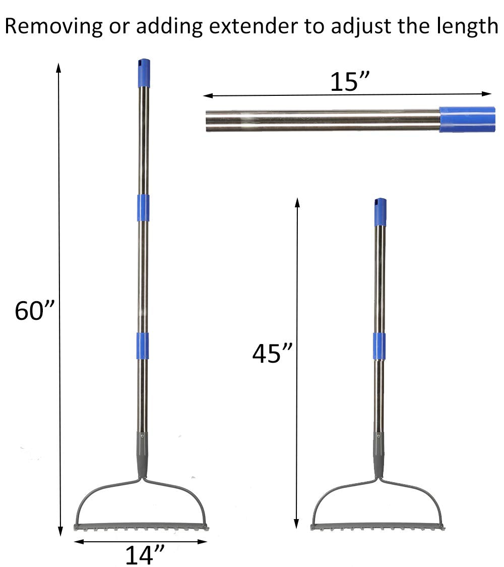 Garden Rake, 5 FT Metal Rake for Lawns Level Head Rakes with Stainless Steel Handle for Loosening Soil