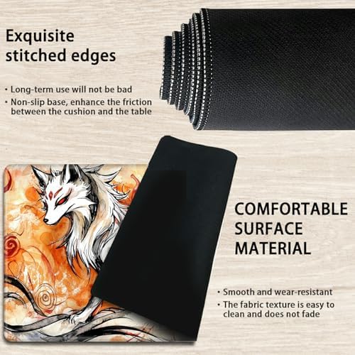 Playmats for Magic: The Gathering MTG Card Game Mat Plus 50 Pcs Card Sleeves, 24 x 14 inch TCG Mat with Stitched Edge for Commander Deck Duskmourn Board Game, Ookami Fox