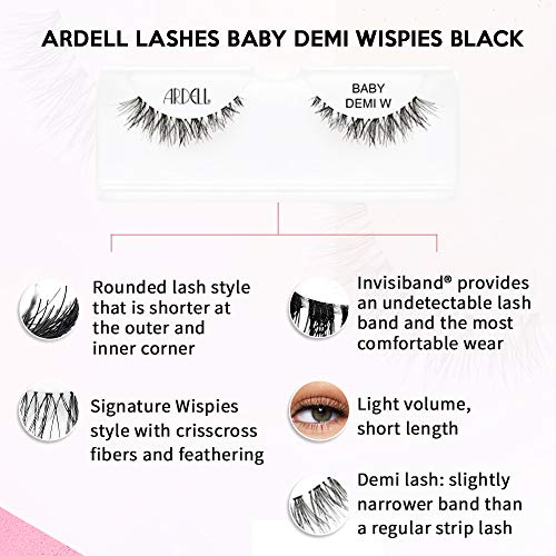 Ardell Wispies Eyelashes Baby Demi - Black, Soft Band Dramatic Volume Wispy Lashes, 4 Pack