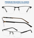 EYECEDAR 5 Pack Premium Blue Light Blocking Reading Glasses Men Metal Half Frame Spring Hinges Computer Readers for Men and Women 1.75