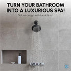 Luxury Spa Series, 6 Spray Setting, 4.5 Inch Adjustable High Pressure Shower Head Fixture for Hard Water, 360-Degree Tilt Massage Shower System - Matte Black