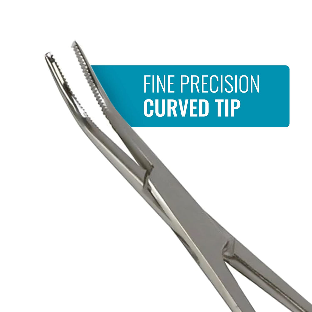 MABIS Precision Kelly Forceps Locking Tweezers Clamp, Silver, Curved, 5-1/2 Inch, 1 Count (Pack of 1)
