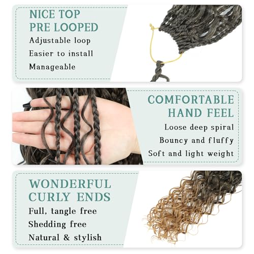 LIYATE 7 Packs Crochet Box Braids 24 Inch Boho Crochet Hair for Black Women Bohomian Crochet Braids Synthetic Pre Looped Goddess Box Braids Crochet Braiding Hair with Curly Ends, 1B/27