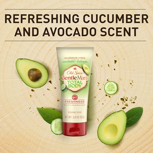 Old Spice Whole Body Deodorant for Men, Total Body Deodorant, Cucumber + Avocado, Aluminum Free Deodorant Cream for 24/7 Freshness // Dermatologist Tested Whole Body Deodorant, 3.0 oz