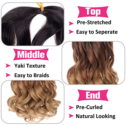 Unionbeauty French Curl Braiding Hair 10 Inch French Curly Braiding Hair 8 Packs Body Wavy Braiding Hair for Boho Box Braids Crochet Hair Curly Braiding Hair Synthetic Braiding Hair Extension 1B3027#