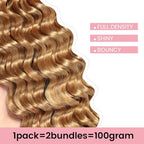 Urbeauty Human Braiding Hair #27 Color, Deep Wave Bulk Human Hair for Micro Braiding No Weft, Curly Human Hair for Boho Braids, Knotless/Goddess/Bohemian/Gypsy/18/20 Inch 100gram