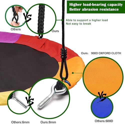 PACEARTH 40 Inch Saucer Tree Swing Flying 900lb Weight Capacity 2 Added Hanging Straps Adjustable Multi-Strand Ropes Colorful Safe and Durable Swing Seat for Children