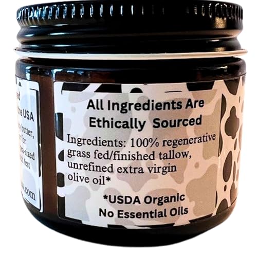 Whipped Tallow Balm for Skin, 100% Grass Fed Beef Tallow Face Moisturizer - Organic Body Butter, Beef Tallow for Skin, Eczema, Baby, Made in USA, Unscented, 2 oz