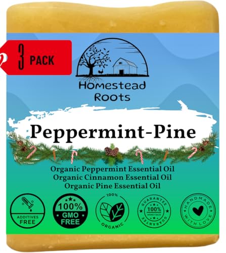 '-Peppermint-Pine- Grass-Fed Beef Tallow and Organic Oils - Scented with Organic Essential Oils - Artisanal Bar Soap - 3 Pack - Each Bar Unique-