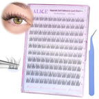 ALICE Self Adhesive Eyelashes Natural Self Adhesive Lash Clusters No Glue Needed Wispy Reusable Press on Lashes Pre-Glue 10-12mm 120pcs C Curl DIY Eyelash Extensions Kit with Lash Tweezers