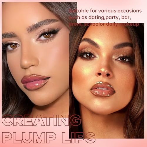 2 Colors Nourishing Lip Gloss with Peel Off Lip Liner Stain Combo for Women, Waterproof Long Wear Tattoo Lip Stain, Non Sticky High Glossy Lip Tint Brown Lip liner Set Lip Glow Oil Makeup