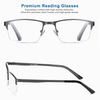 EYECEDAR 5 Pack Reading Glasses Men Blue Light Blocking Eyeglasses Gunmetal Gray Metal Half Frame Spring Hinges Readers for Men and Women 1.5