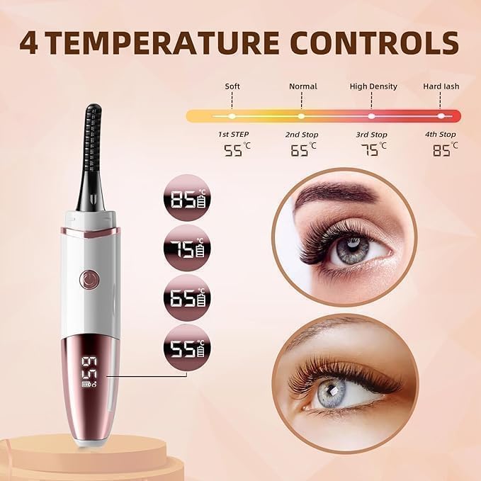 Heated Eyelash Curlers - Fast Heat up Within 10s - 24 Hours Long Lasting - Rechargeable Electric Eyelash Curler with Type-C, with 4 Heating Modes Anti-Burn Mini Lash Curler with LED Display-White-05
