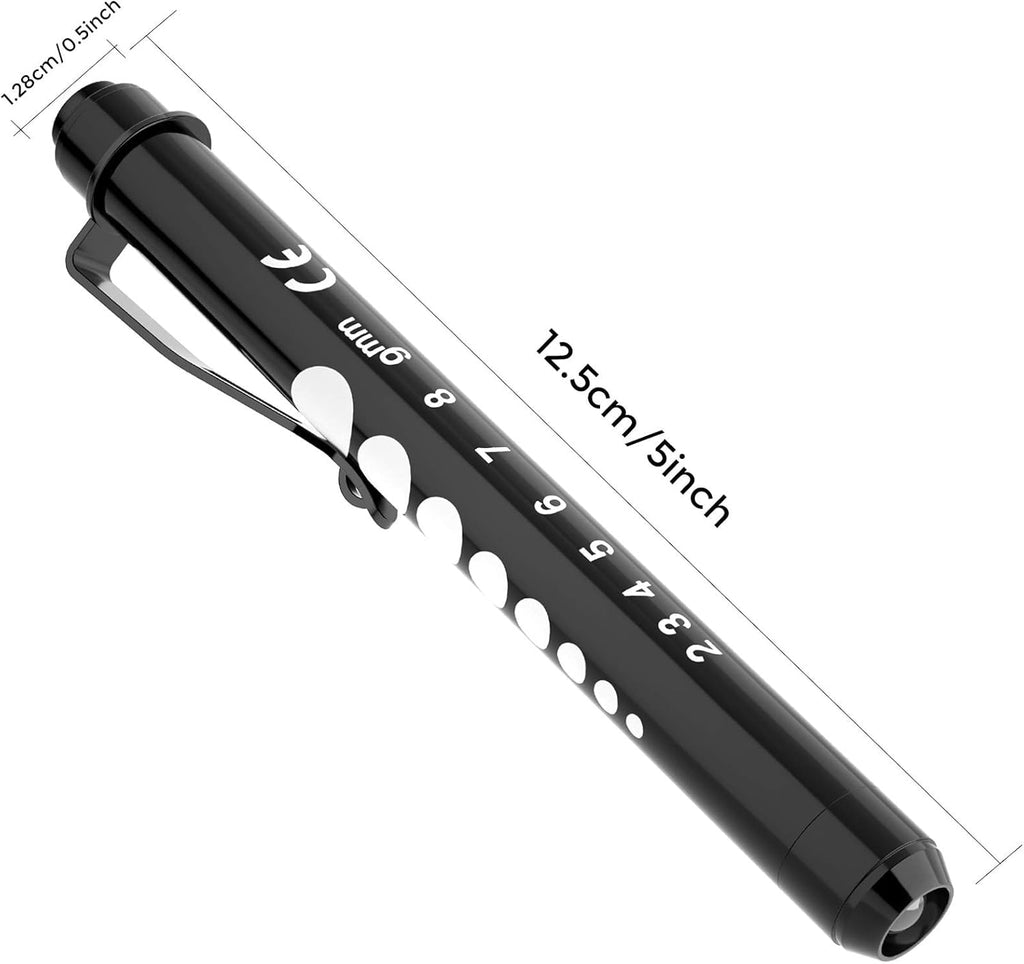 RISEMART Pen Lights for Nurses, 2 Pack Reusable Medical Light with Pupil Gauge and Ruler, White Light LED Penlight for Student Doctors EMT (Black/White)