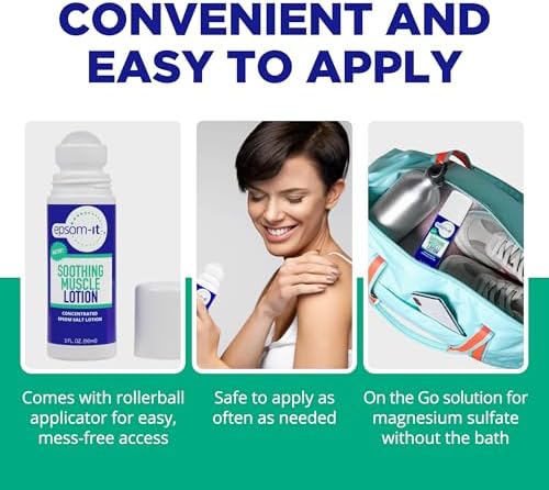 Epsom-It Soothing Muscle Lotion - Roll On Epsom Salt Lotion with Arnica for Muscle Aches and Stiffness, Knees and Tired, Achy Feet, Topical Magnesium Cream, 3oz.
