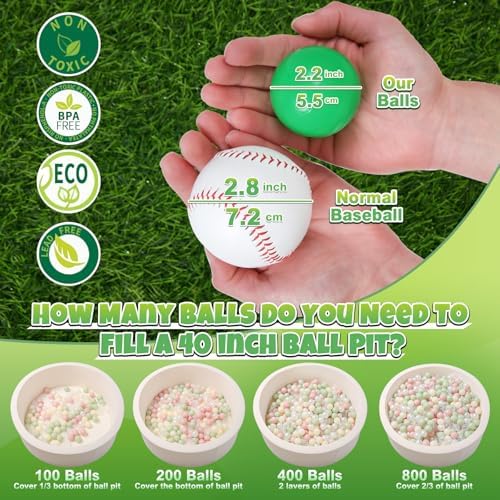 GOGOSO Ball Pit Balls for Toddlers, Green Balls for Ball Pool Birhtday Party Girls Kids with Storage Bag, 2.17inches