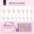 Beetles French Gel Nail Tips -White French Tip Press on Nails Medium Almond Pre-applied Tip Primer & Base Coat, No Need to File Fake Nails Pink Valentine's Day Gift for Women