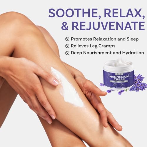 Dersie Magnesium Cream for Sleep & Leg Cramps: Soothing Magnesium Lotion with Lavender, Grape & Camellia Seed Oil - Hydrating & Calming for Men, Women and Kids (4 fl oz)