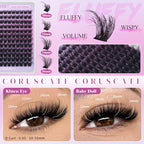 Fluffy Lash Clusters Kit 10-16mm Volume Eyelash Clusters with Fairy Spikes, Wispy Lash Extension Kit DIY Full Look Cluster Eyelash Extensions Thick Lashes kit Spiky with Lash Cluster Glue by CORUSCATE