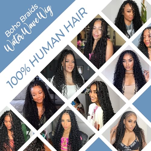 Human Braiding Hair 110g 14Inch Water Wave Bulk Boho Hair for Braiding Wet and Wavy Human Hair for Boho Braids Curly 100% Human Hair Extensions for Braiding Hair (1B, 14inch)