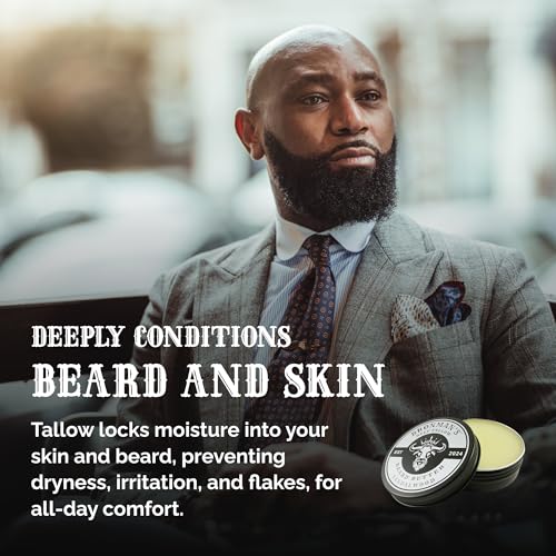 Beef Tallow Beard Butter for Men - 4oz - Hydrating Sandalwood Beard and Skin Balm with Shea Butter - Deeply Moisturizing Tallow