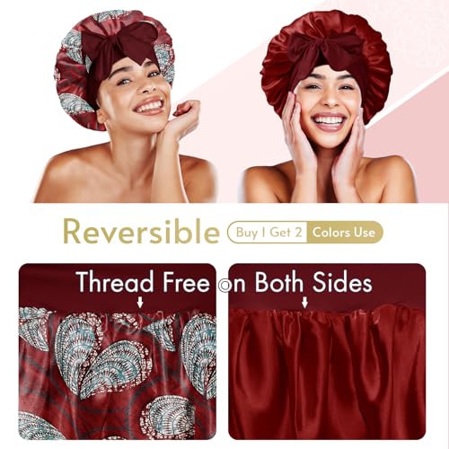 BONNET QUEEN Silk Bonnet for Sleeping Women Reversible Double Layer Satin Bonnet Hair Bonnet Night Sleep Cap for Curly Hair
