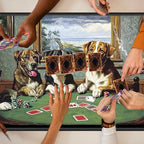 Playmats for Magic: The Gathering MTG Card Game Mat Plus 50 Pcs Card Sleeves, 24 x 14 inch TCG Mat with Stitched Edge for Commander Deck Duskmourn Board Game, Dogs Play Poker