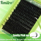 Kmilro Thick Lash Clusters Kit 14-24mm Long 240D Fluffy Cluster Eyelash Extensions Waterproof D Curl Volume Individual Lashes Kit with Bond and Seal Lash Tweezers 192Pcs Wispy DIY Eyelash Extension