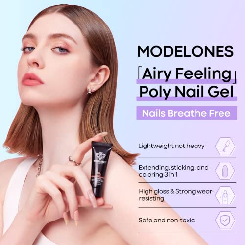 Modelones 12 Colors Poly Nail Extension Gel Kit Pink Black White Red Glitter Poly Nail Gel All Seasons Classic Colors Builder Nail Gel Set Holiday Manicure DIY Design Salon at Home Beauty Gifts