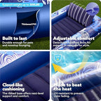 SLOOSH Inflatable Tanning Pool Lounger Float, 85" x 57" Extra Large Pool Floats Adult with Pillow, 4 in 1 Suntan Tub Raft Floatie,Sunbathing Bed Lounge for Water Blow Up Ball Pit, XL-Dark Blue