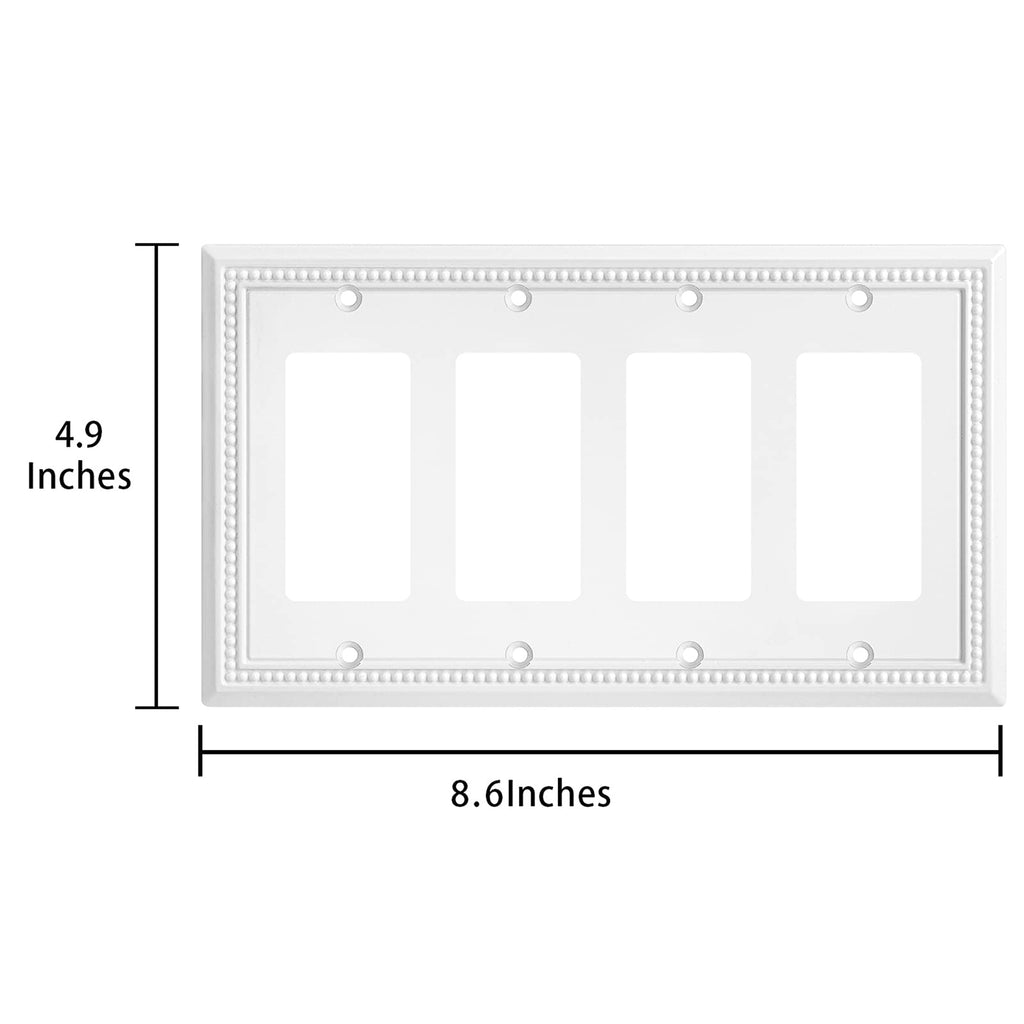 Henne Bery Sunken Pearls Heavy Duty Decorative Wall Plate Switch Plate Outlet Cover (Quad Decorator, White)
