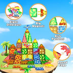102PCS Dinosaur Toys Magnetic Tiles with 8 Dinosaurs for Kids 3-5 5-7, Jurassic Scenes Dinosaur World Set, Magnetic Blocks Kids Sensory Toys for Boys & Girls Ages 3+, Classroom Must Haves