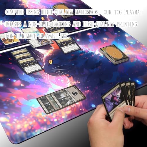 Board Game 14x24in MTG Playmat Compatible for OCG CCG RPG TCG Playmats (Colorful Cat 1)