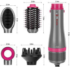 IG INGLAM 4 in 1 Blowout Brush, Negative Ion Detachable Hair Dryer & Styler Volumizer Hot Air Brush with 2 Styling Brush Heads, Silver