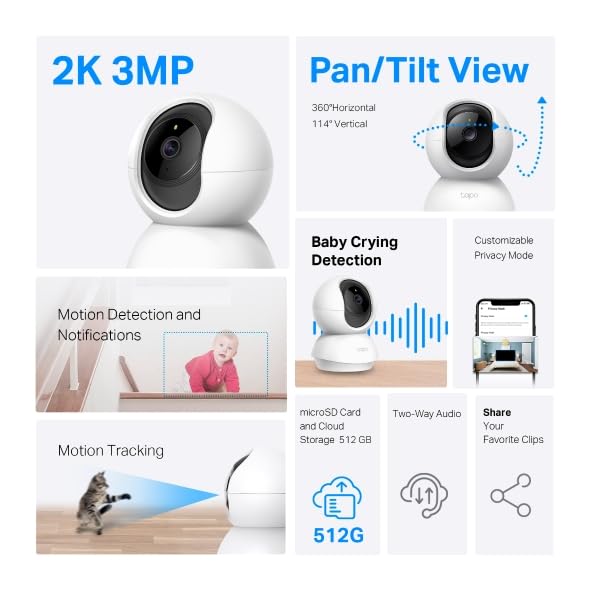 Tapo 2K Pan Tilt Security Camera for Baby Monitor, Dog Camera, C210P2