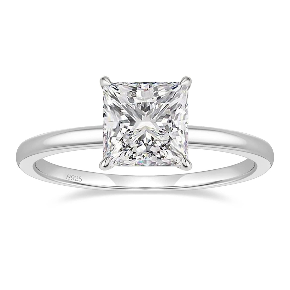 EAMTI 2CT 925 Sterling Silver Engagement Rings Princess Cut Cubic Zirconia CZ Wedding Promise Rings for Her Stunning Wedding Bands for Women Size 6