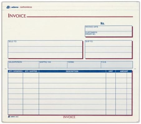 Adams Invoice Unit Sets, 7.44 x 8.5 Inches, 3-Part, Carbonless, White/Canary/Pink, 100 Sets per Pack (NC3872)