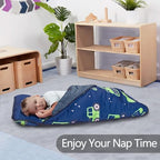 Primlect Thickened Toddler Nap Mat with Removable Pillow and Minky Blanket, Extra Large 55''x35'' Sleeping Bag, Washable, Roll up, Perfect for Daycare, Preschool, Kindergarten, Boys (Excavator)