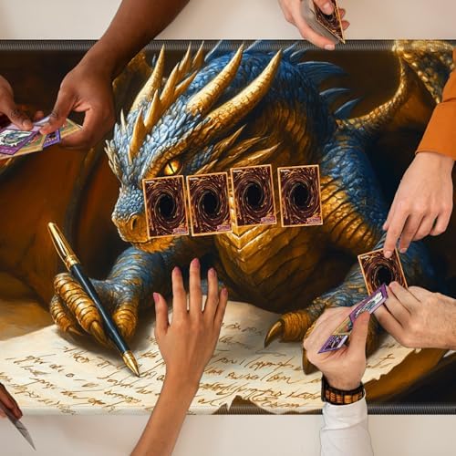 Playmats for Magic: The Gathering MTG Card Game Mat Plus 50 Pcs Card Sleeves, 24 x 14 inch TCG Mat with Stitched Edge for Commander Deck Duskmourn Board Game, Dragon Writing with Feet