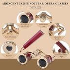 Aroncent Opera Glasses Binoculars 3X25 Theater Glasses Mini Binocular Compact with Handle for Adults Kids Women in Musical Concert