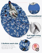 Satin Lined Scrub Cap for Women Extra Large Long Hair Surgical Nurse Cap 4 Buttons
