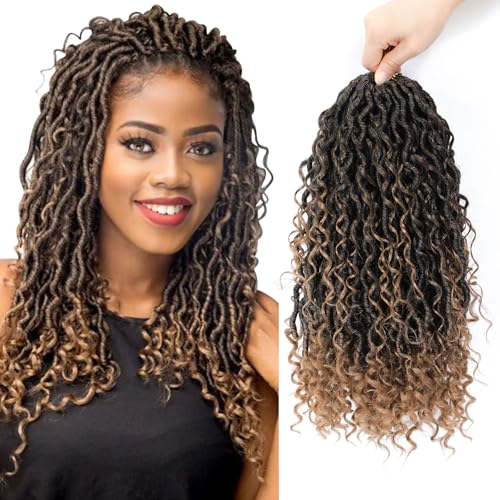 Goddess Locs Crochet Hair Boho Faux Locs Crochet Braids for Black Women Soft Bohemian Locs Crochet Hair Pre Looped River Locs Crochet Hair (18 Inch (Pack of 8), 1B/27#)
